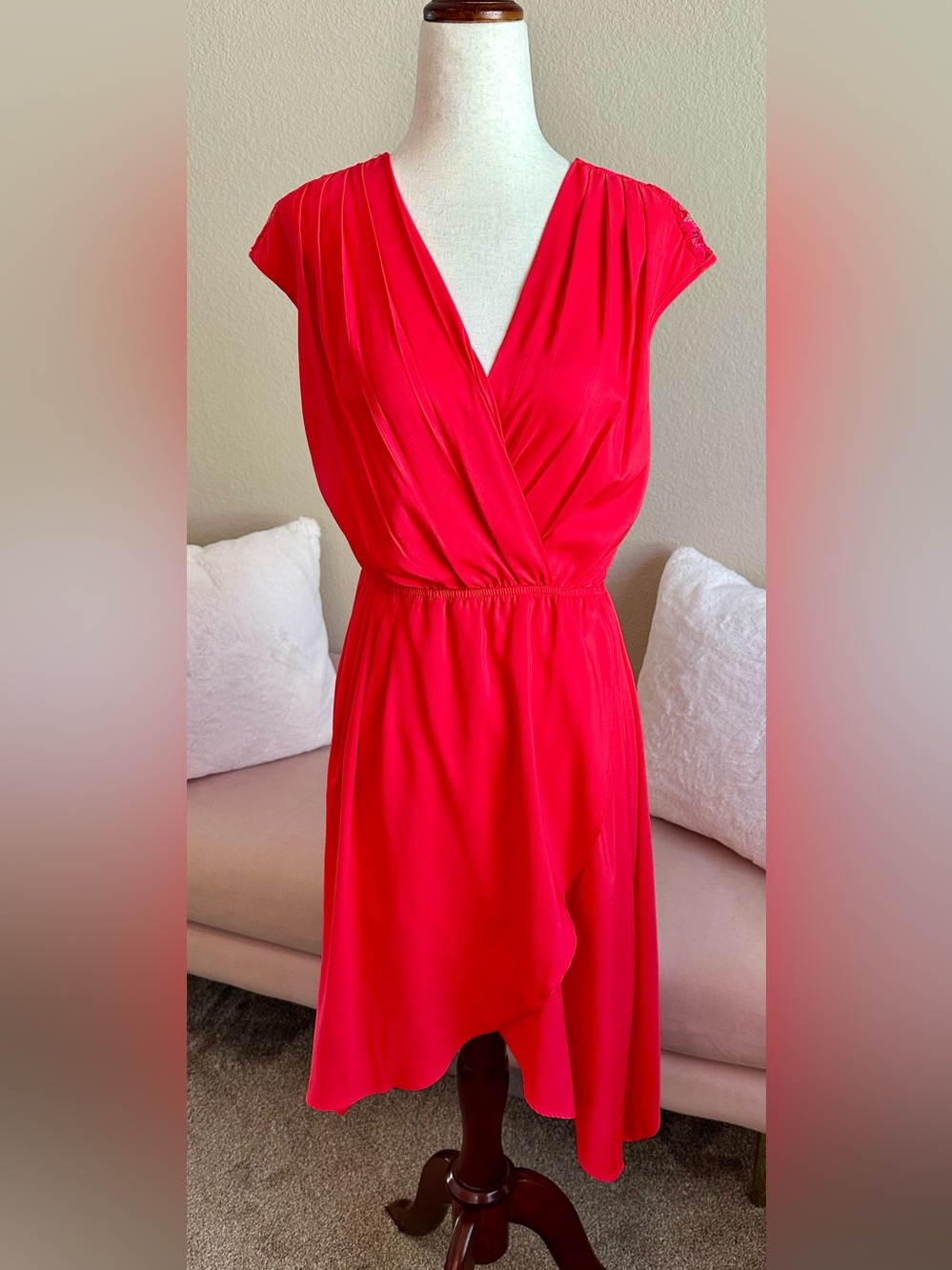 VTG Victoria’s Secret Faux Wrap Dress Sleeveless Lace Back XS Red Knee Y2K New